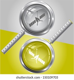 Spaceship. Vector magnifying glass.