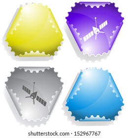 Spaceship. Vector sticker.