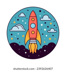 Imagen plana aislada de Vibrante de nave espacial. Perfecto para diferentes tarjetas, textiles, sitios web, aplicaciones 