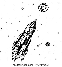 a spaceship wandering among the silence of the stars