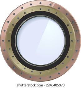 Spaceship window. Round porthole. Futuristic glass frame