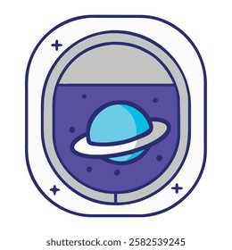 Spaceship window view planet icon isolated vector