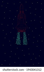 Spaceship wireframe in space. View from above. Vector illustration