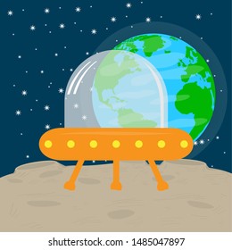 Spaceshipon the moon and the earth planet - Vector