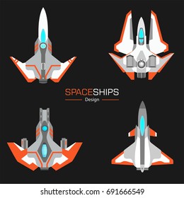 spaceships  aircraft design vector set in flat style