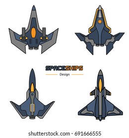 spaceships  aircraft design vector set in flat style