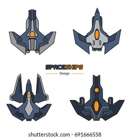 spaceships  aircraft design vector set in flat style