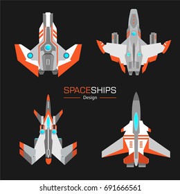 spaceships  aircraft design vector set in flat style