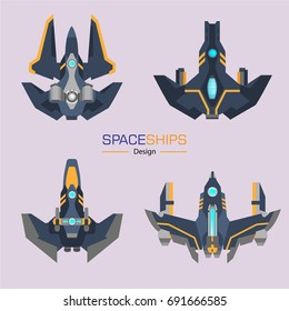 spaceships  aircraft design vector set in flat style