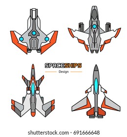 spaceships  aircraft design vector set in flat style