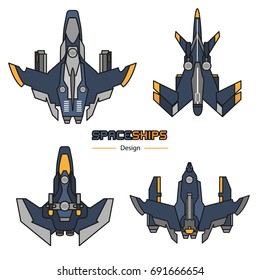 spaceships  aircraft design vector set in flat style