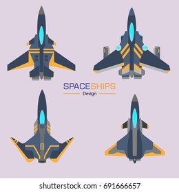 spaceships  aircraft design vector set in flat style