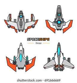 spaceships  aircraft design vector set in flat style