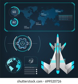 spaceships aircraft with future sight action mode interface design graphic illustration set 