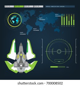 spaceships aircraft with future sight action mode interface design graphic illustration set 