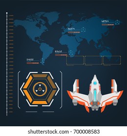 spaceships aircraft with future sight action mode interface design graphic illustration set 