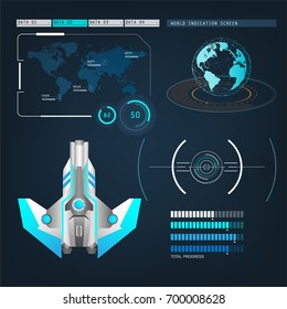 spaceships aircraft with future sight action mode interface design graphic illustration set 