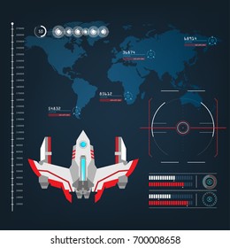 spaceships aircraft with future sight action mode interface design graphic illustration set 