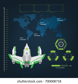 spaceships aircraft with future sight action mode interface design graphic illustration set 