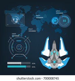 spaceships aircraft with future sight action mode interface design graphic illustration set 