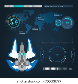 spaceships aircraft with future sight action mode interface design graphic illustration set 