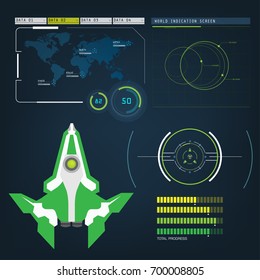 spaceships aircraft with future sight action mode interface design graphic illustration set 