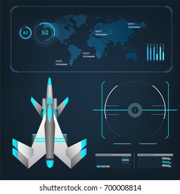 spaceships aircraft with future sight action mode interface design graphic illustration set 