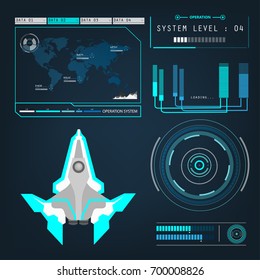 spaceships aircraft with future sight action mode interface design graphic illustration set 