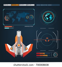 spaceships aircraft with future sight action mode interface design graphic illustration set 