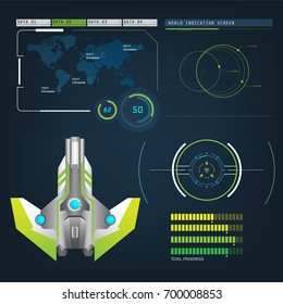 spaceships aircraft with future sight action mode interface design graphic illustration set 
