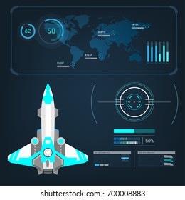 spaceships aircraft with future sight action mode interface design graphic illustration set 