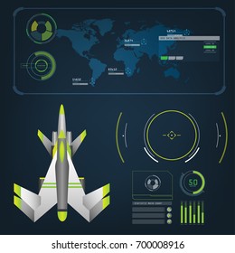 spaceships aircraft with future sight action mode interface design graphic illustration set 