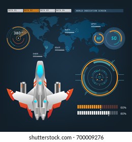 spaceships aircraft with future sight action mode interface design graphic illustration set 