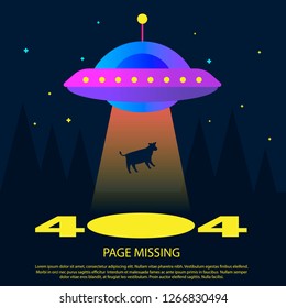 Spaceship`s custom 404 Not Found page with a subtle floating UFO. Gradient modern flat design illustration