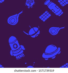 spaceships doodle drawing seamless pattern 