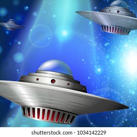 Spaceships flying in the galaxy illustration