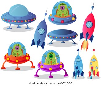 Spaceships on a white background,  vector illustration