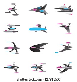 Spaceships in perspective - vector illustration