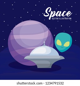 spaceships with planet and alien