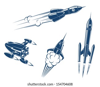 Spaceships and rockets flying in space or idea of logo. Jpeg version also available in gallery