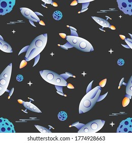 spaceships seamless pattern with dark background