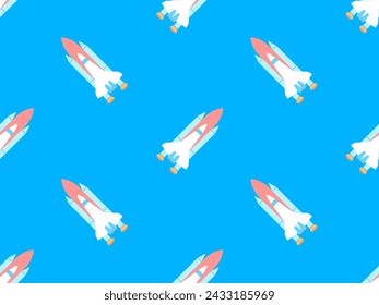 Spaceships seamless pattern. Orbital launch vehicle. Space rockets in flat style. Spaceships for space exploration and interplanetary flights. Design for banners and posters. Vector illustration