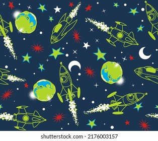 Spaceships seamless repeat pattern design