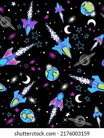 Spaceships seamless repeat pattern design