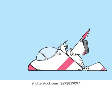 Spaceship.space shuttle on blue background. Illuration vector.