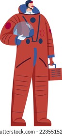 Spacesuit astronaut, man science spaceman, character external image, isolated on white, design, flat style vector illustration.