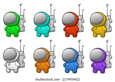Spacesuit cartoon design element set color, isolated vector, over white, cut out, horizontal
