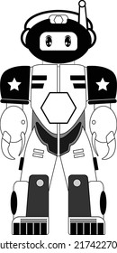 space-themed black and white robot vector. cute robot animation on white background. front view of the robot