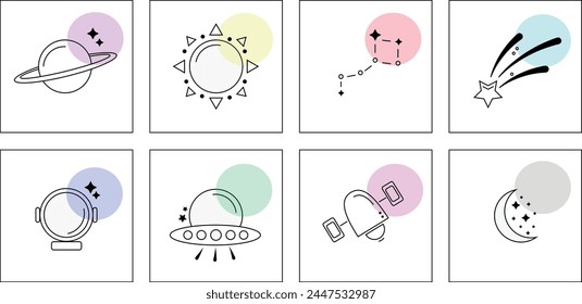 Space-themed icons in the same style
