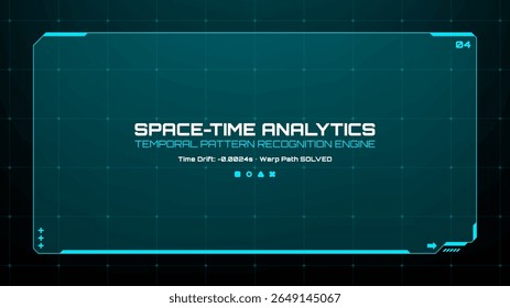 Space-time analytics user interface with temporal pattern recognition engine display. Futuristic technology for data visualization.